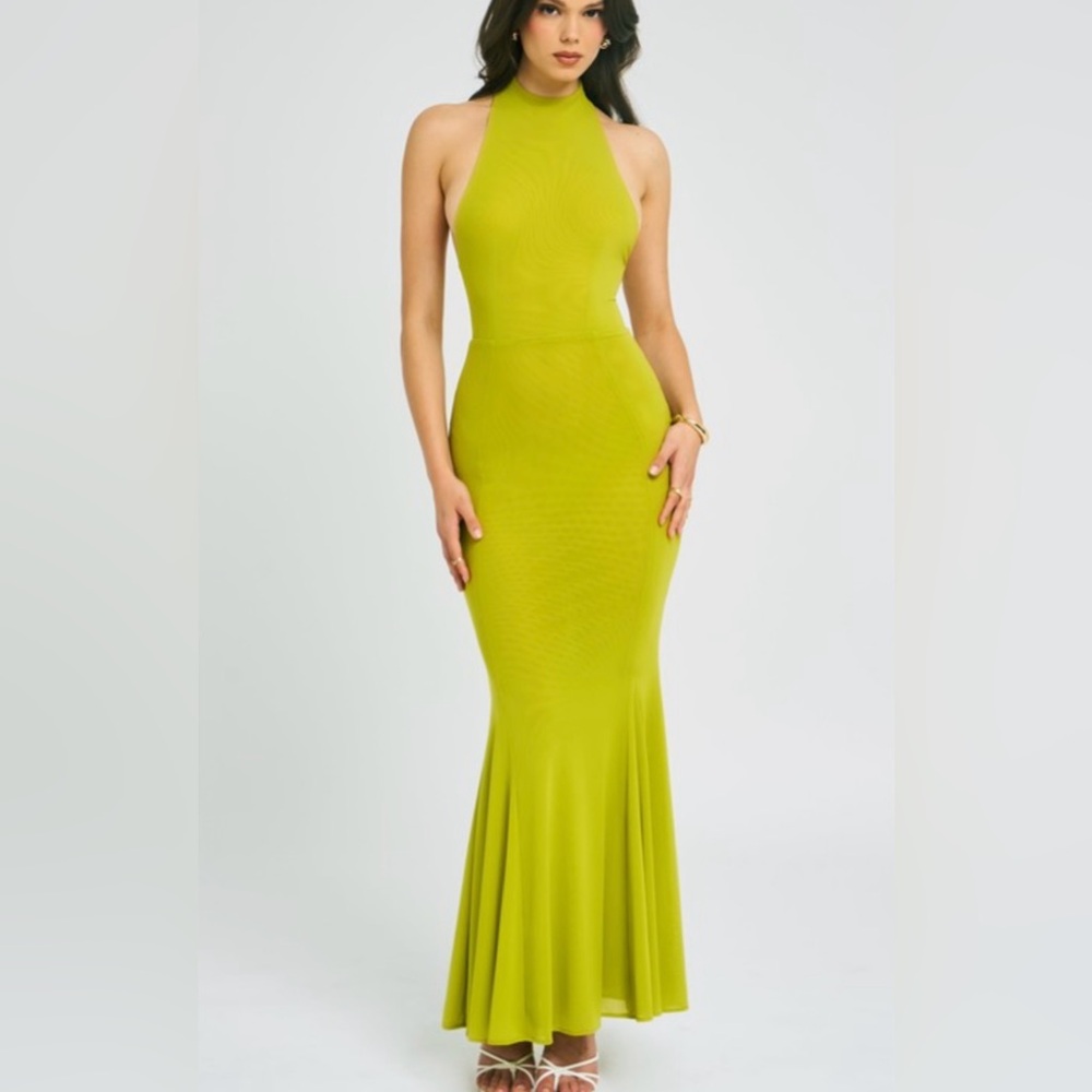 Irene Olive Mesh Turtleneck 💚 Miss Circle Elegant Lime Green Sleeveless Dress